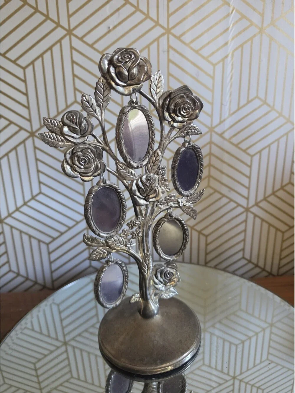 Vintage Godinger Silver Co Photo Tree w Roses Double 5 Sided Frames